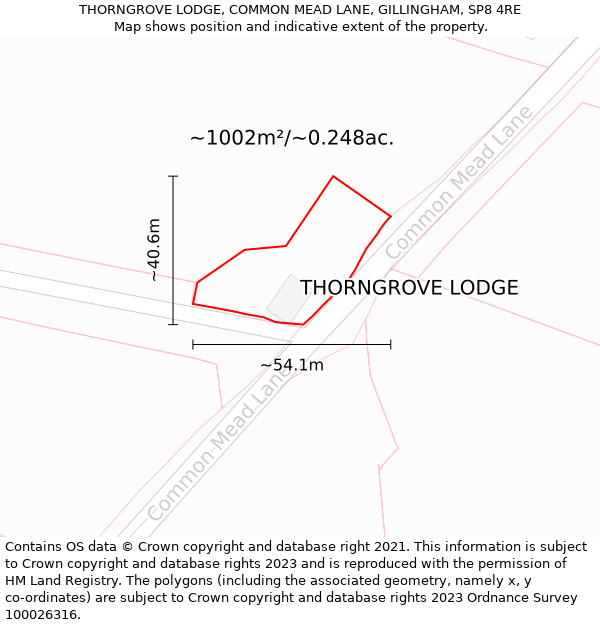 THORNGROVE LODGE, COMMON MEAD LANE, GILLINGHAM, SP8 4RE: Plot and title map