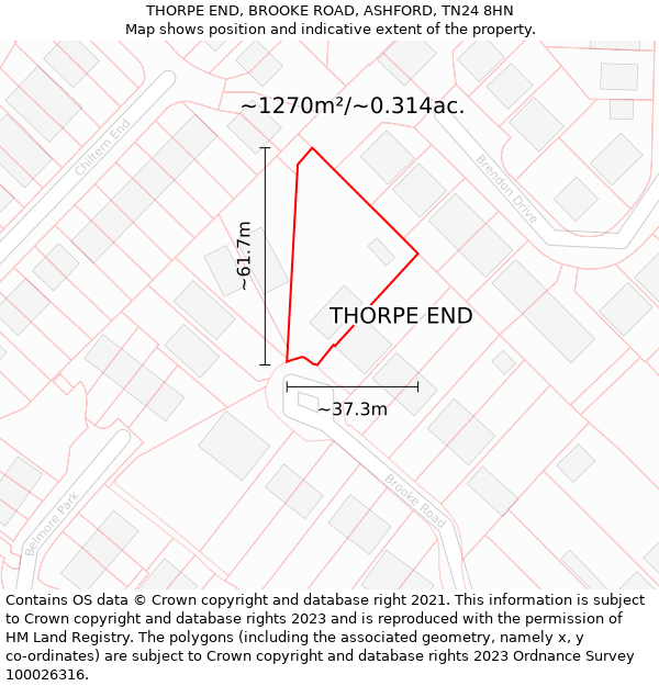 THORPE END, BROOKE ROAD, ASHFORD, TN24 8HN: Plot and title map