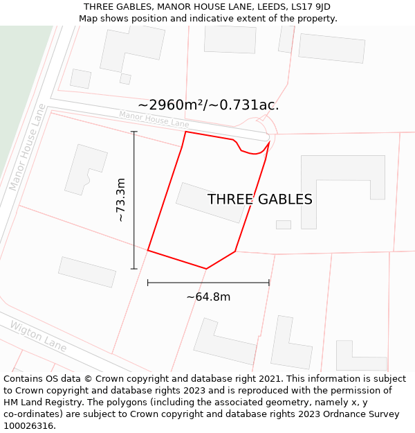 THREE GABLES, MANOR HOUSE LANE, LEEDS, LS17 9JD: Plot and title map