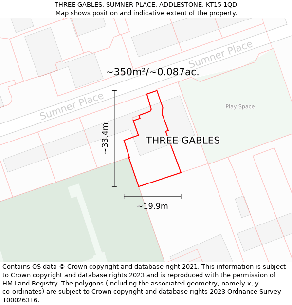 THREE GABLES, SUMNER PLACE, ADDLESTONE, KT15 1QD: Plot and title map