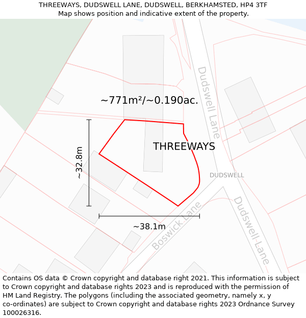 THREEWAYS, DUDSWELL LANE, DUDSWELL, BERKHAMSTED, HP4 3TF: Plot and title map