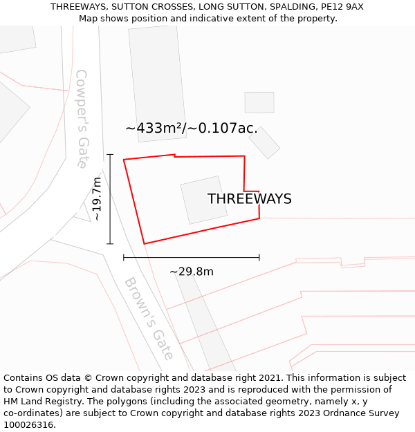 THREEWAYS, SUTTON CROSSES, LONG SUTTON, SPALDING, PE12 9AX: Plot and title map