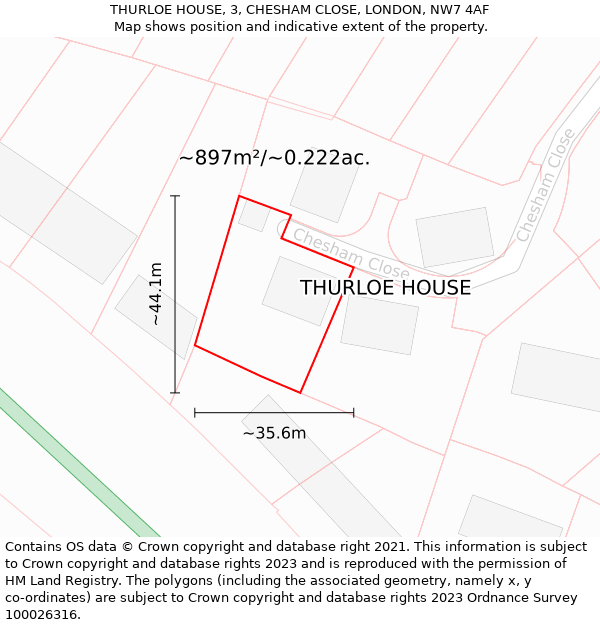 THURLOE HOUSE, 3, CHESHAM CLOSE, LONDON, NW7 4AF: Plot and title map