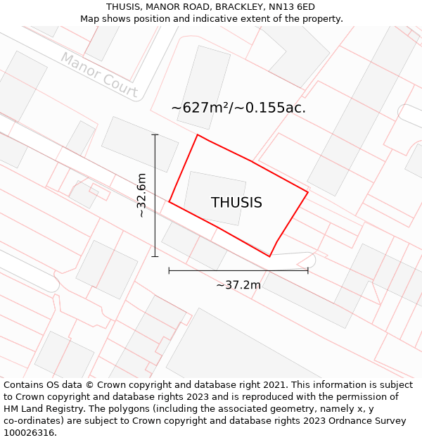 THUSIS, MANOR ROAD, BRACKLEY, NN13 6ED: Plot and title map