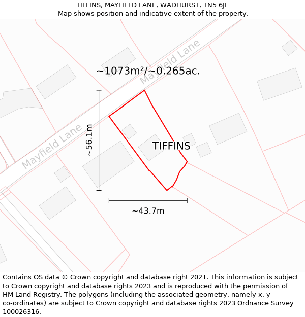 TIFFINS, MAYFIELD LANE, WADHURST, TN5 6JE: Plot and title map