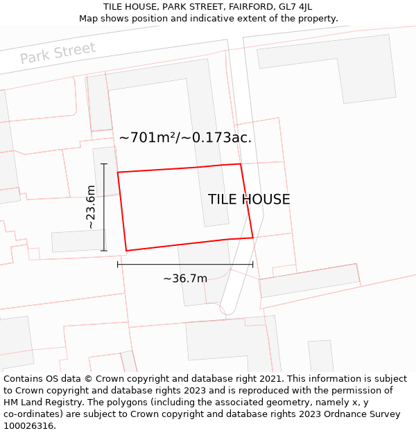 TILE HOUSE, PARK STREET, FAIRFORD, GL7 4JL: Plot and title map