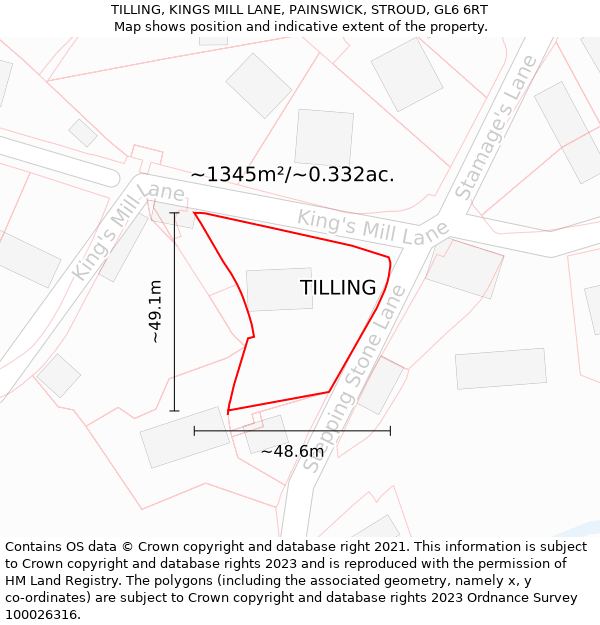 TILLING, KINGS MILL LANE, PAINSWICK, STROUD, GL6 6RT: Plot and title map