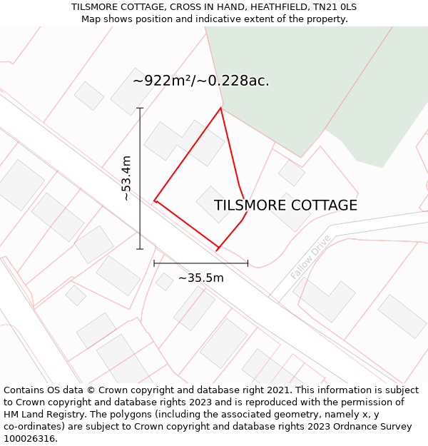 TILSMORE COTTAGE, CROSS IN HAND, HEATHFIELD, TN21 0LS: Plot and title map