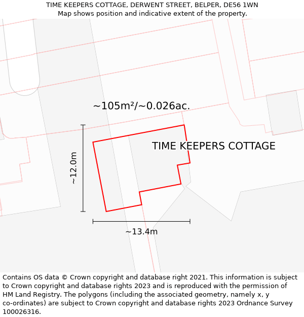 TIME KEEPERS COTTAGE, DERWENT STREET, BELPER, DE56 1WN: Plot and title map