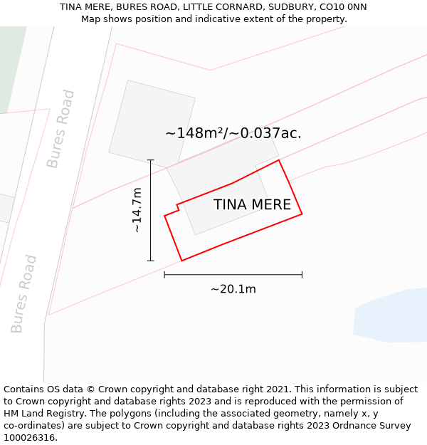 TINA MERE, BURES ROAD, LITTLE CORNARD, SUDBURY, CO10 0NN: Plot and title map