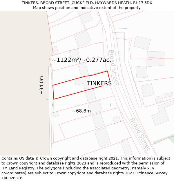 TINKERS, BROAD STREET, CUCKFIELD, HAYWARDS HEATH, RH17 5DX: Plot and title map