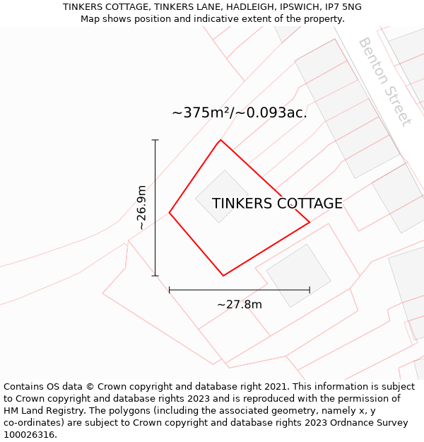TINKERS COTTAGE, TINKERS LANE, HADLEIGH, IPSWICH, IP7 5NG: Plot and title map