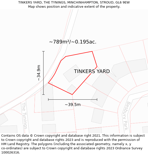 TINKERS YARD, THE TYNINGS, MINCHINHAMPTON, STROUD, GL6 9EW: Plot and title map