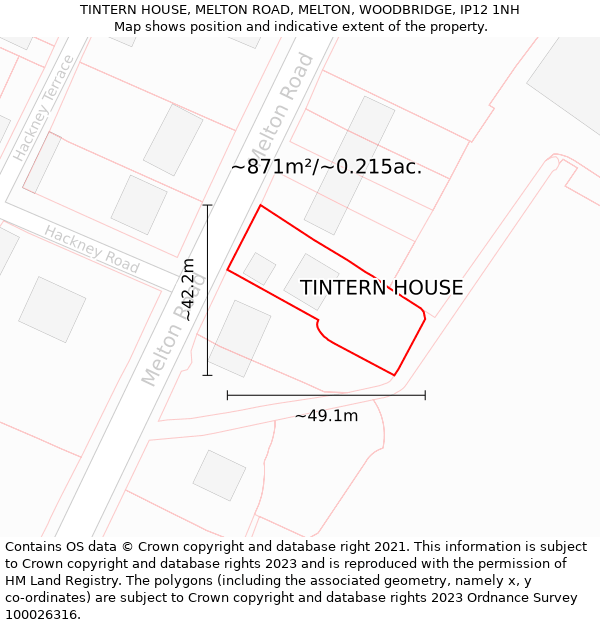 TINTERN HOUSE, MELTON ROAD, MELTON, WOODBRIDGE, IP12 1NH: Plot and title map