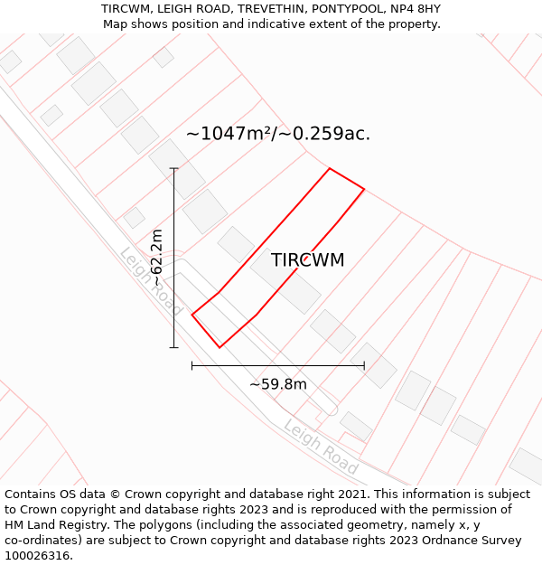 TIRCWM, LEIGH ROAD, TREVETHIN, PONTYPOOL, NP4 8HY: Plot and title map