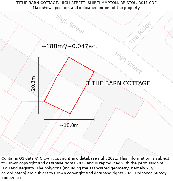 TITHE BARN COTTAGE, HIGH STREET, SHIREHAMPTON, BRISTOL, BS11 0DE: Plot and title map