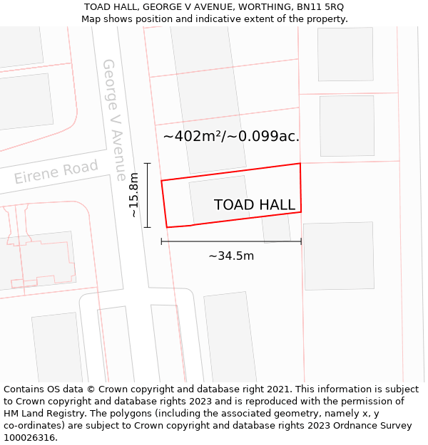 TOAD HALL, GEORGE V AVENUE, WORTHING, BN11 5RQ: Plot and title map