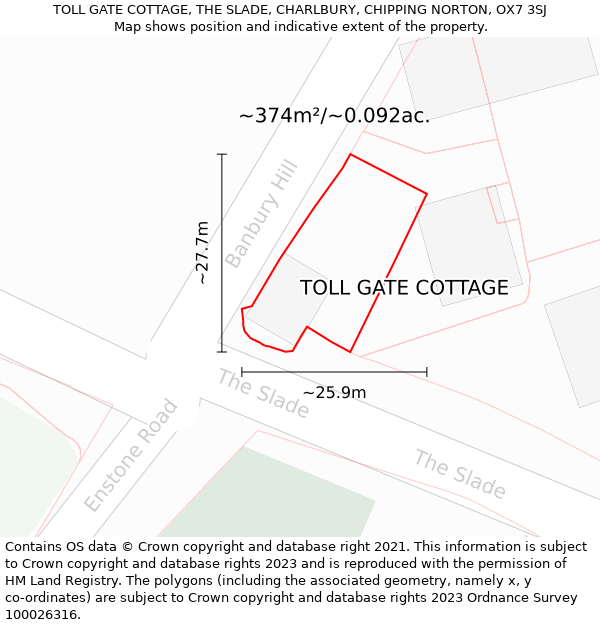 TOLL GATE COTTAGE, THE SLADE, CHARLBURY, CHIPPING NORTON, OX7 3SJ: Plot and title map