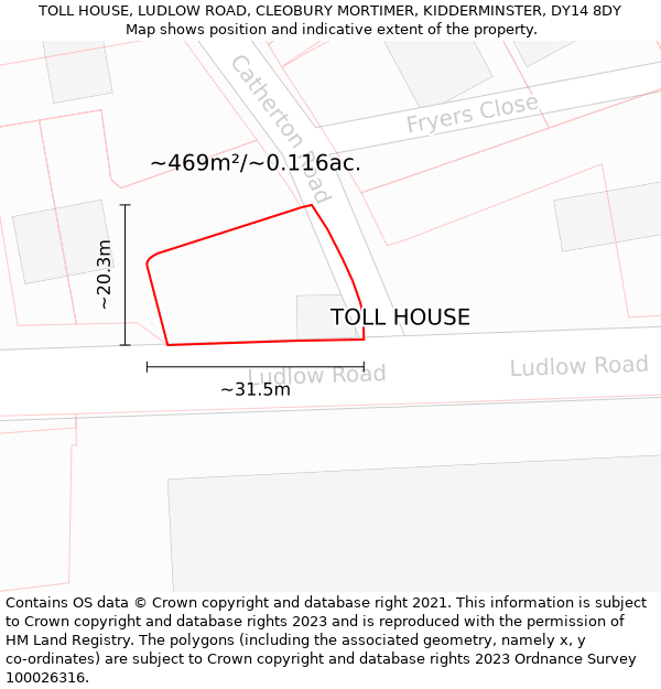 TOLL HOUSE, LUDLOW ROAD, CLEOBURY MORTIMER, KIDDERMINSTER, DY14 8DY: Plot and title map
