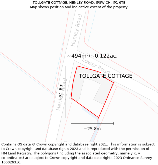 TOLLGATE COTTAGE, HENLEY ROAD, IPSWICH, IP1 6TE: Plot and title map