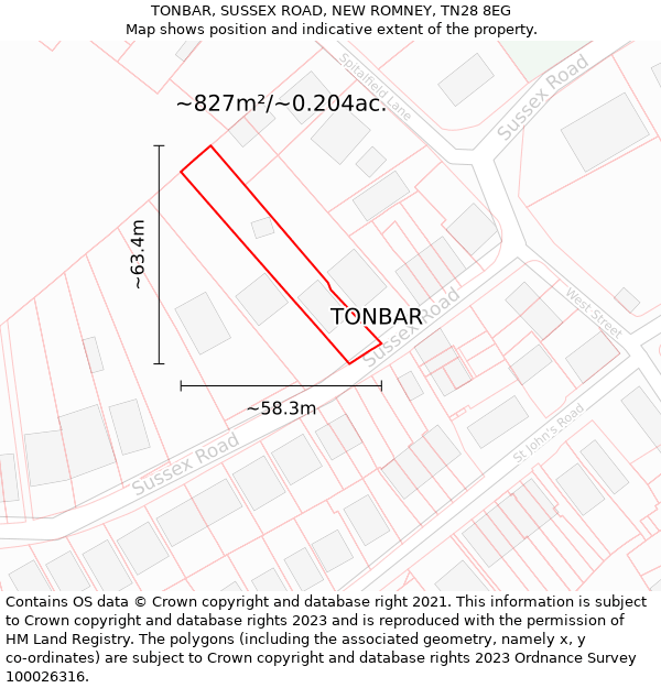 TONBAR, SUSSEX ROAD, NEW ROMNEY, TN28 8EG: Plot and title map