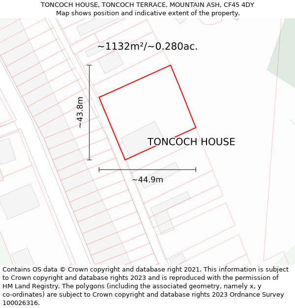 TONCOCH HOUSE, TONCOCH TERRACE, MOUNTAIN ASH, CF45 4DY: Plot and title map