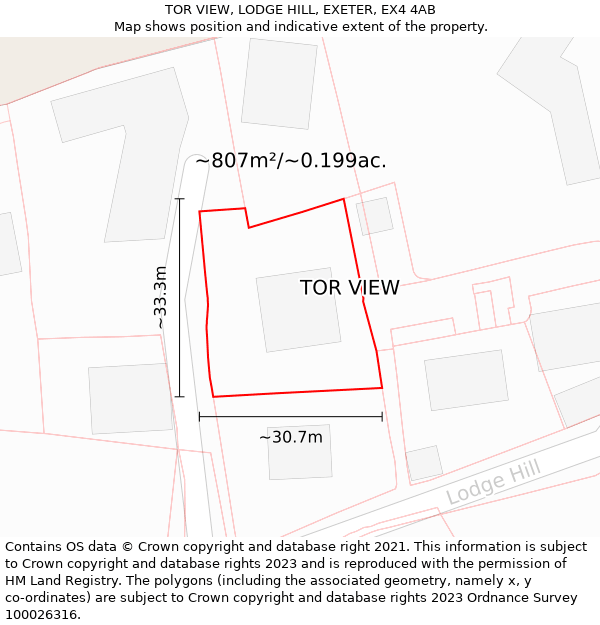 TOR VIEW, LODGE HILL, EXETER, EX4 4AB: Plot and title map