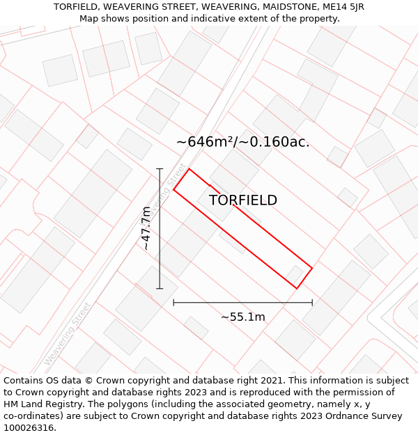 TORFIELD, WEAVERING STREET, WEAVERING, MAIDSTONE, ME14 5JR: Plot and title map