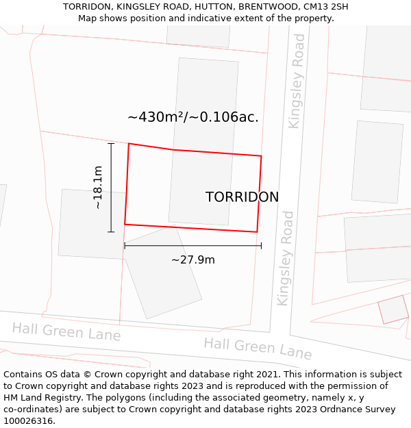 TORRIDON, KINGSLEY ROAD, HUTTON, BRENTWOOD, CM13 2SH: Plot and title map