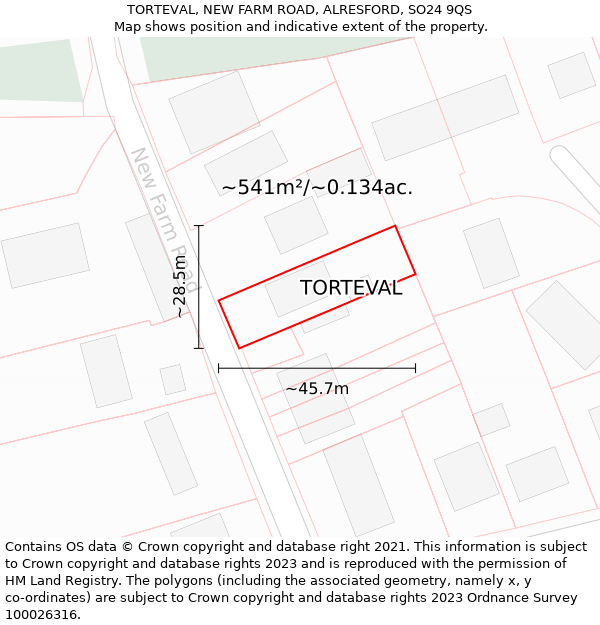TORTEVAL, NEW FARM ROAD, ALRESFORD, SO24 9QS: Plot and title map