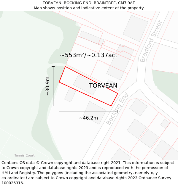 TORVEAN, BOCKING END, BRAINTREE, CM7 9AE: Plot and title map