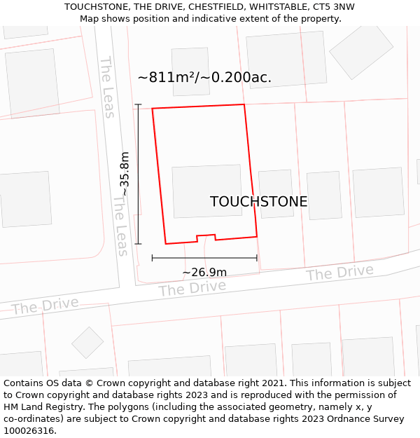 TOUCHSTONE, THE DRIVE, CHESTFIELD, WHITSTABLE, CT5 3NW: Plot and title map