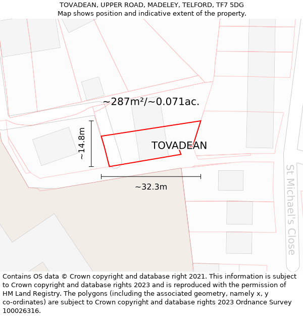 TOVADEAN, UPPER ROAD, MADELEY, TELFORD, TF7 5DG: Plot and title map