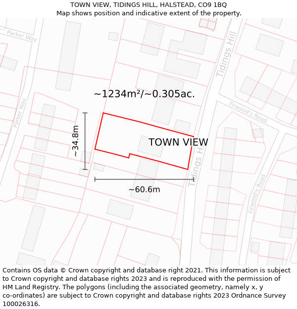 TOWN VIEW, TIDINGS HILL, HALSTEAD, CO9 1BQ: Plot and title map