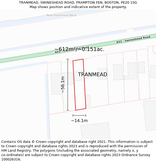 TRANMEAD, SWINESHEAD ROAD, FRAMPTON FEN, BOSTON, PE20 1SG: Plot and title map