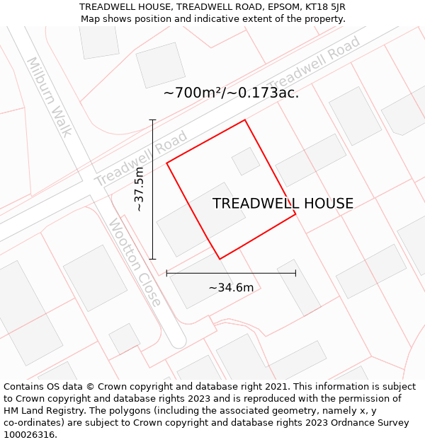 TREADWELL HOUSE, TREADWELL ROAD, EPSOM, KT18 5JR: Plot and title map