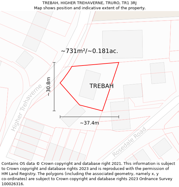 TREBAH, HIGHER TREHAVERNE, TRURO, TR1 3RJ: Plot and title map