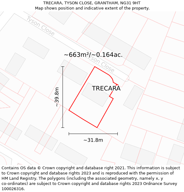 TRECARA, TYSON CLOSE, GRANTHAM, NG31 9HT: Plot and title map