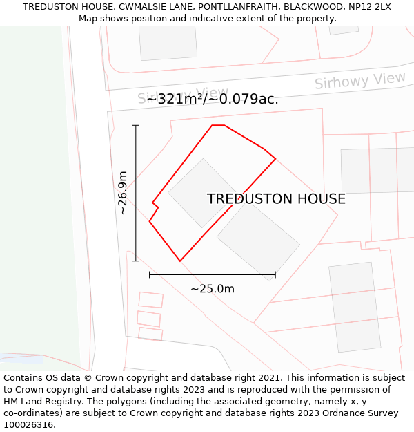 TREDUSTON HOUSE, CWMALSIE LANE, PONTLLANFRAITH, BLACKWOOD, NP12 2LX: Plot and title map