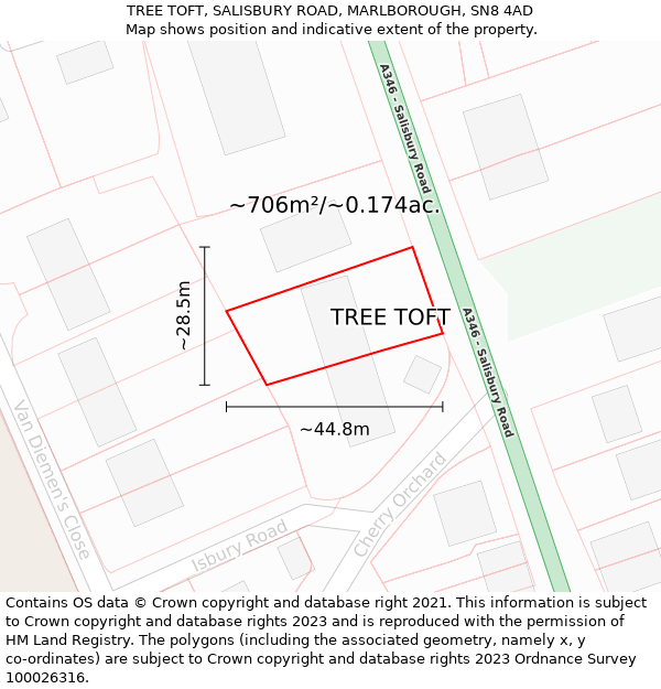 TREE TOFT, SALISBURY ROAD, MARLBOROUGH, SN8 4AD: Plot and title map