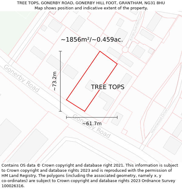 TREE TOPS, GONERBY ROAD, GONERBY HILL FOOT, GRANTHAM, NG31 8HU: Plot and title map