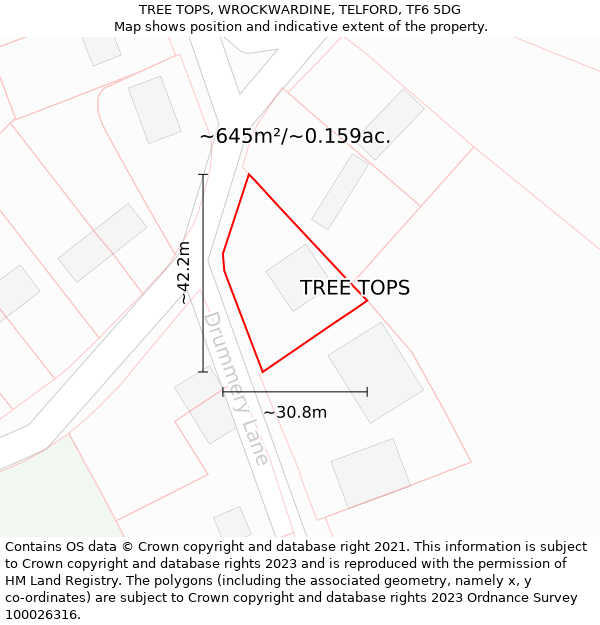 TREE TOPS, WROCKWARDINE, TELFORD, TF6 5DG: Plot and title map