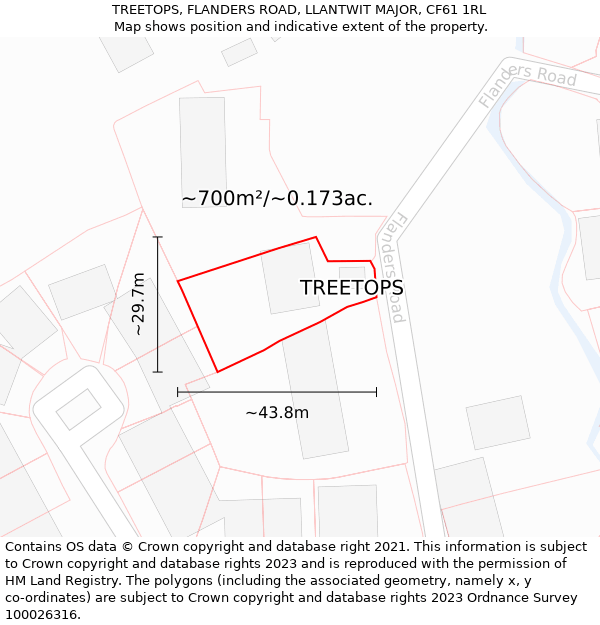 TREETOPS, FLANDERS ROAD, LLANTWIT MAJOR, CF61 1RL: Plot and title map