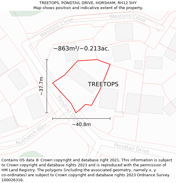 TREETOPS, PONDTAIL DRIVE, HORSHAM, RH12 5HY: Plot and title map