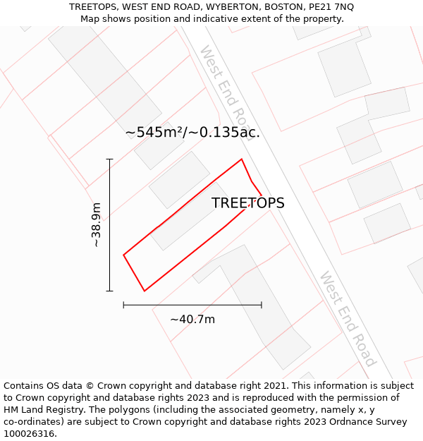 TREETOPS, WEST END ROAD, WYBERTON, BOSTON, PE21 7NQ: Plot and title map