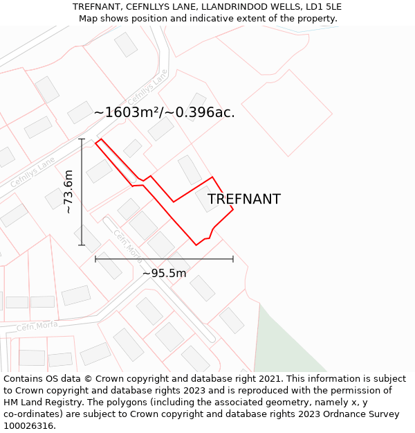 TREFNANT, CEFNLLYS LANE, LLANDRINDOD WELLS, LD1 5LE: Plot and title map