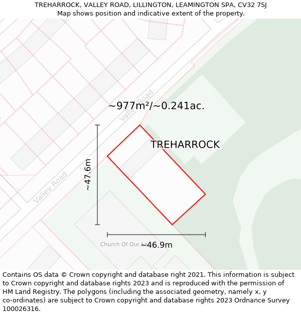 TREHARROCK, VALLEY ROAD, LILLINGTON, LEAMINGTON SPA, CV32 7SJ: Plot and title map