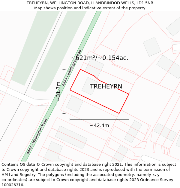 TREHEYRN, WELLINGTON ROAD, LLANDRINDOD WELLS, LD1 5NB: Plot and title map