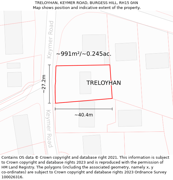 TRELOYHAN, KEYMER ROAD, BURGESS HILL, RH15 0AN: Plot and title map