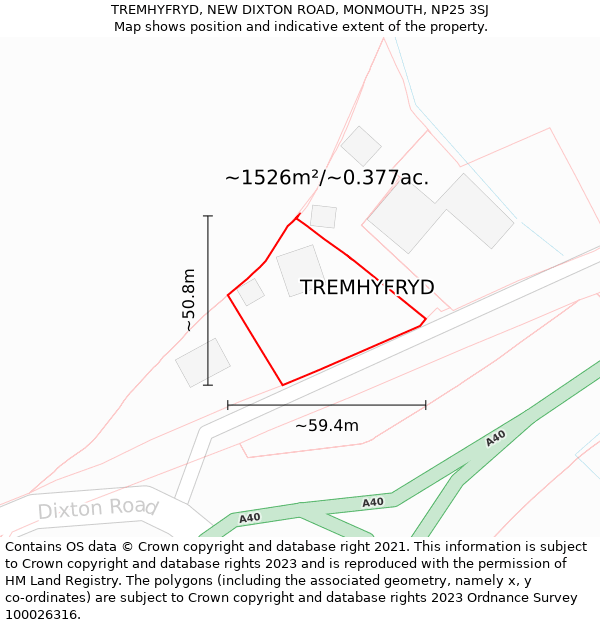 TREMHYFRYD, NEW DIXTON ROAD, MONMOUTH, NP25 3SJ: Plot and title map